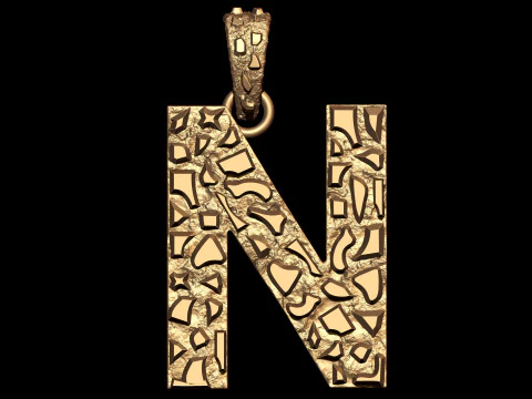 PENDENTE NUGGET INIZIALE LETTERA N Modello di stampa 3D