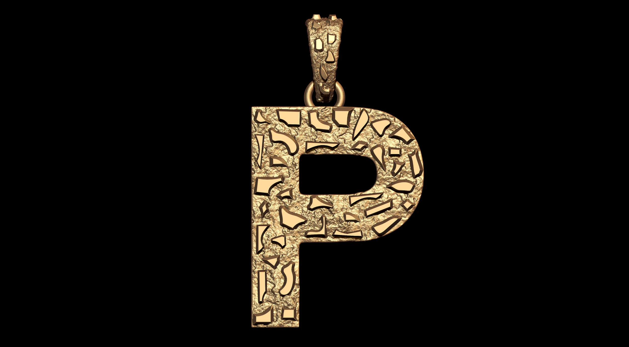 P LETTER INITIAL NUGGET PENDANT 3D Print Model .c4d .max .obj .3ds .fbx .stl .blend 