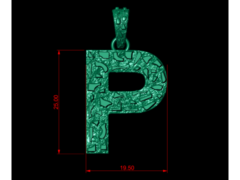 P LETTER INITIAL NUGGET PENDANT 3Dプリントモデル