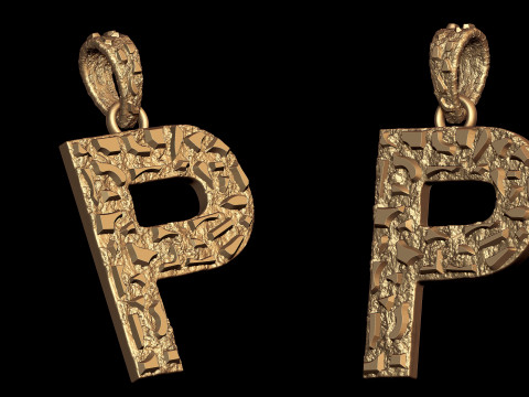 P LETTER INITIAL NUGGET PENDANT 3Dプリントモデル