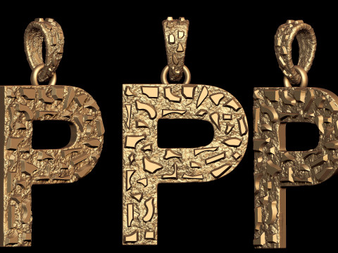 P LETTER INITIAL NUGGET PENDANT 3Dプリントモデル