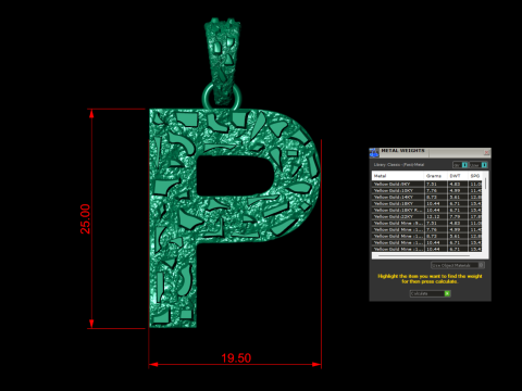 P LETTER INITIAL NUGGET PENDANT 3Dプリントモデル