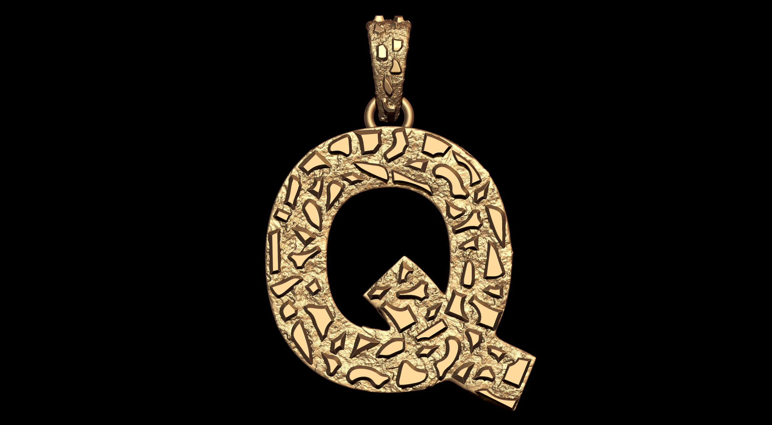 Q LETTER INITIAL NUGGET PENDANT 3D Print Model .c4d .max .obj .3ds .fbx .stl .blend 