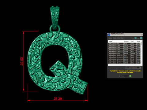 Q LETTER INITIAL NUGGET PENDANT 3D Принт Модель