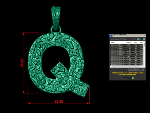 Q LETTER INITIAL NUGGET PENDANT 3D Print Model