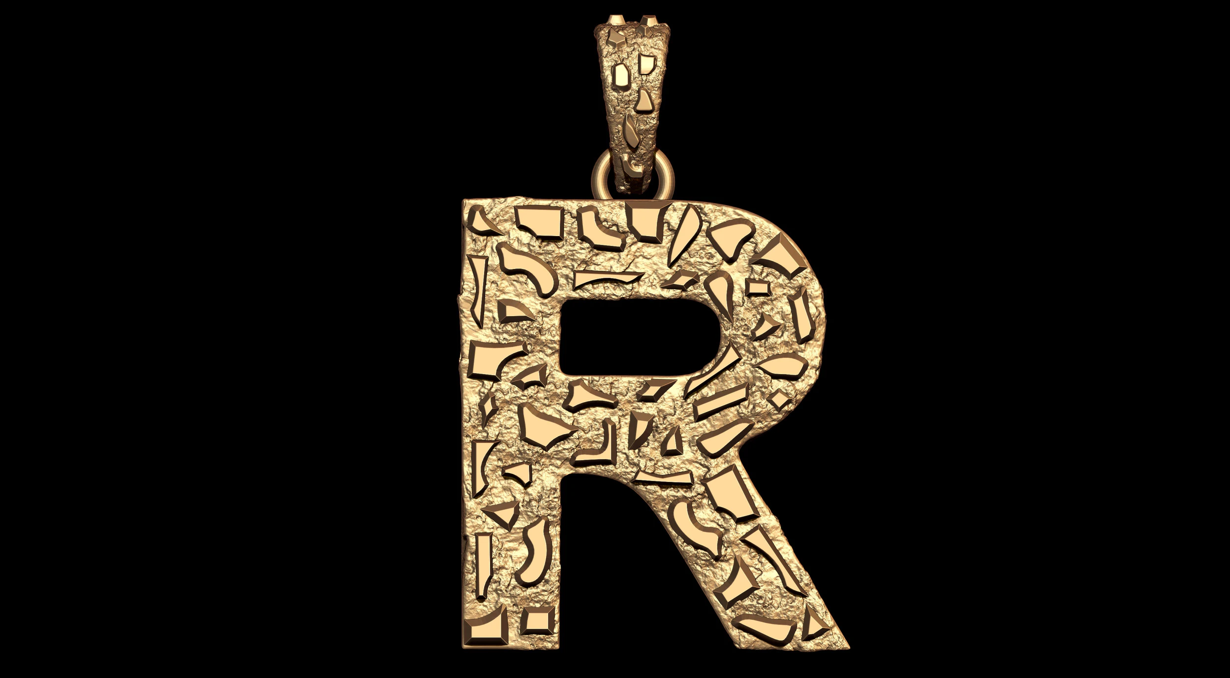 R LETTER INITIAL NUGGET PENDANT 3D Print Model .c4d .max .obj .3ds .fbx .stl .blend