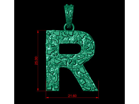 R LETTER INITIAL NUGGET PENDANT 3D Print Model