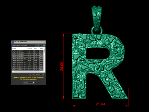 R LETTER INITIAL NUGGET PENDANT 3D Print Model