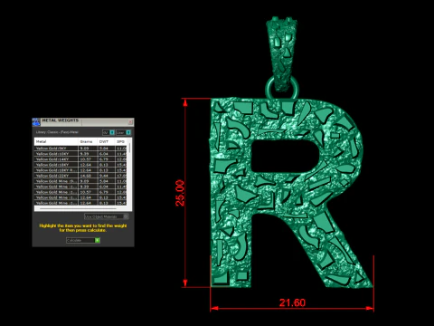 R LETTER INITIAL NUGGET PENDANT 3D Print Model