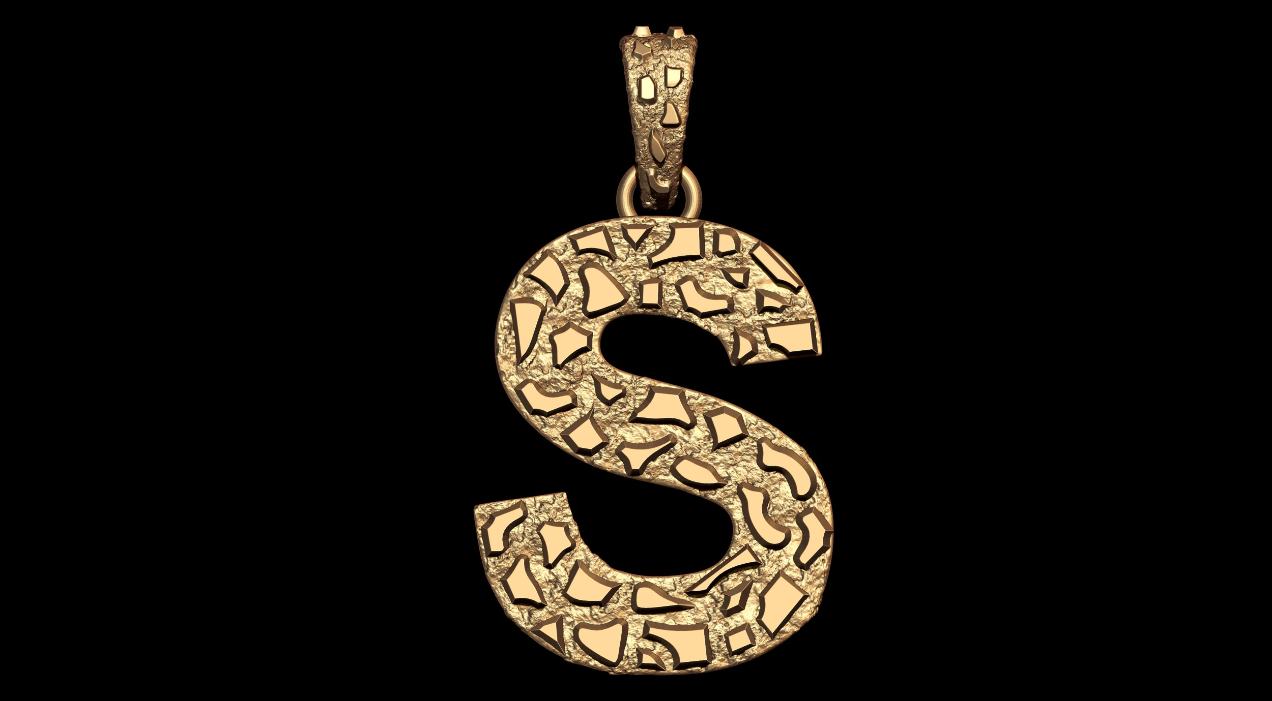 S LETTER INITIAL NUGGET PENDANT 3D Print Model .c4d .max .obj .3ds .fbx .stl .blend 