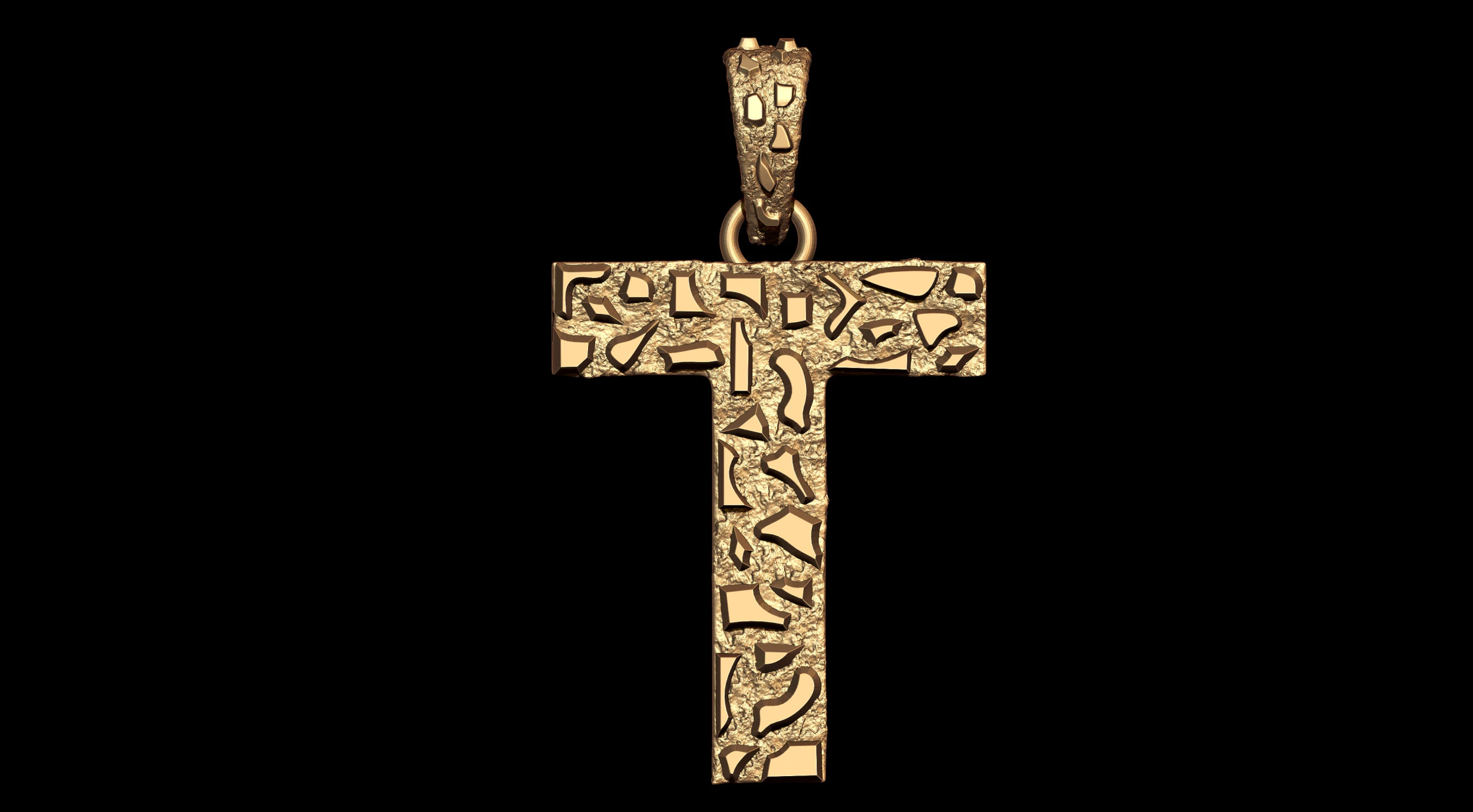 T LETTER INITIAL NUGGET PENDANT 3D Print Model .c4d .max .obj .3ds .fbx .stl .blend