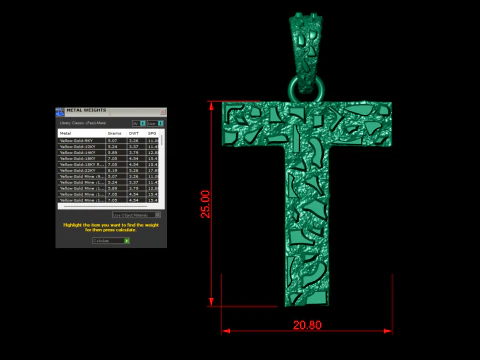 T LETTER INITIAL NUGGET PENDANT 3D Print Model