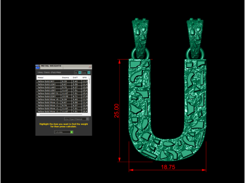 U LETTER INITIAL NUGGET PENDANT 3D Принт Модель