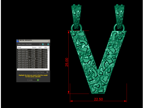 V LETTER INITIAL NUGGET PENDANT Model do druku 3D