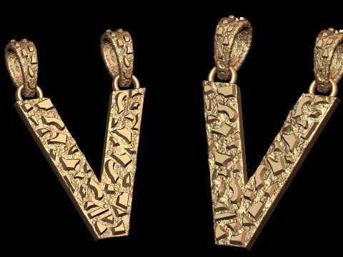 V LETTER INITIAL NUGGET PENDANT Model do druku 3D