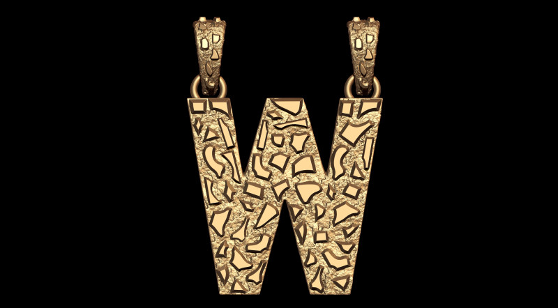 W LETTER INITIAL NUGGET PENDANT Model Cetak 3D .c4d .max .obj .3ds .fbx .stl .blend