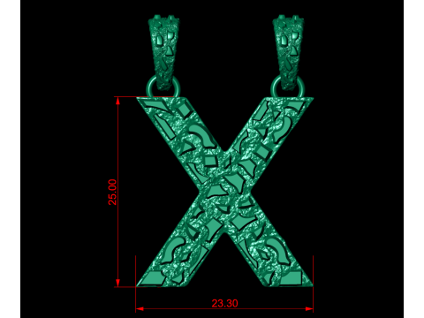 X LETTER INITIAL NUGGET PENDANT Model Cetak 3D