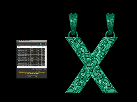 X LETTER INITIAL NUGGET PENDANT Model Cetak 3D