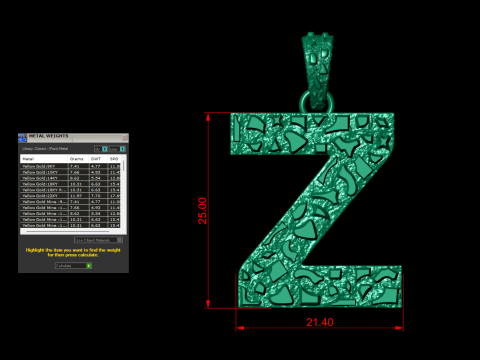 Z LETTER INITIAL NUGGET PENDANT 3D Print Model