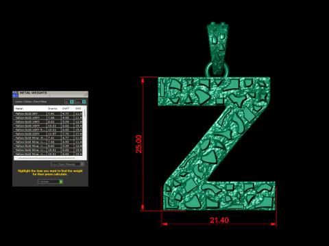 Z LETTER INITIAL NUGGET PENDANT 3D Print Model