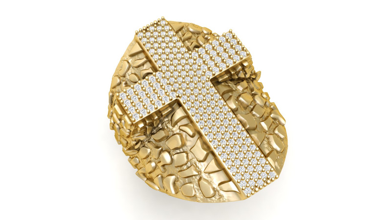 Nugget Diamond Cross Ring Model Cetak 3D .c4d .max .obj .3ds .fbx .stl .blend 