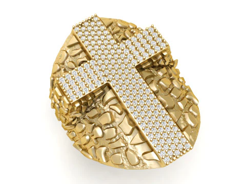 Anillo con cruz de diamantes y pepitas Modelo de impresión 3D