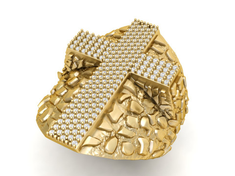 Nugget Diamond Cross Ring Model Cetak 3D