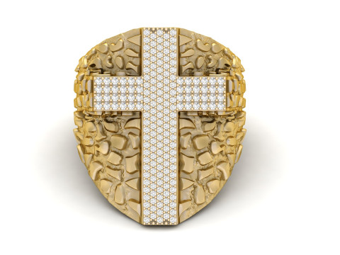 Nugget Diamond Cross Ring Model Cetak 3D