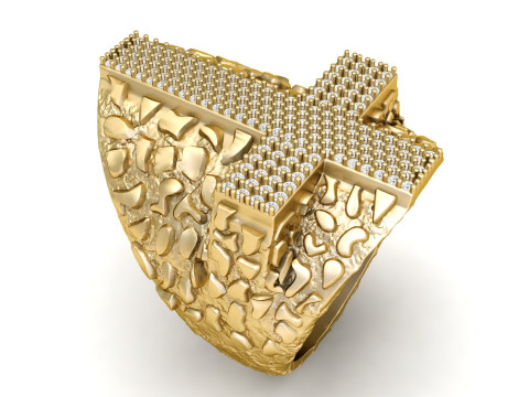 Nugget Diamond Cross Ring Model Cetak 3D