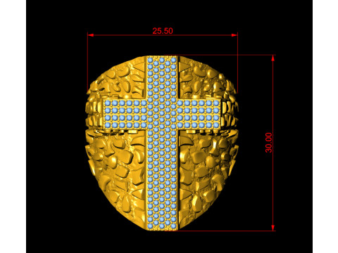 Nugget Diamond Cross Ring Model Cetak 3D