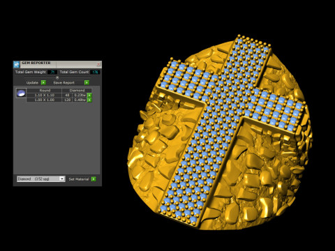 Nugget Diamond Cross Ring Model Cetak 3D