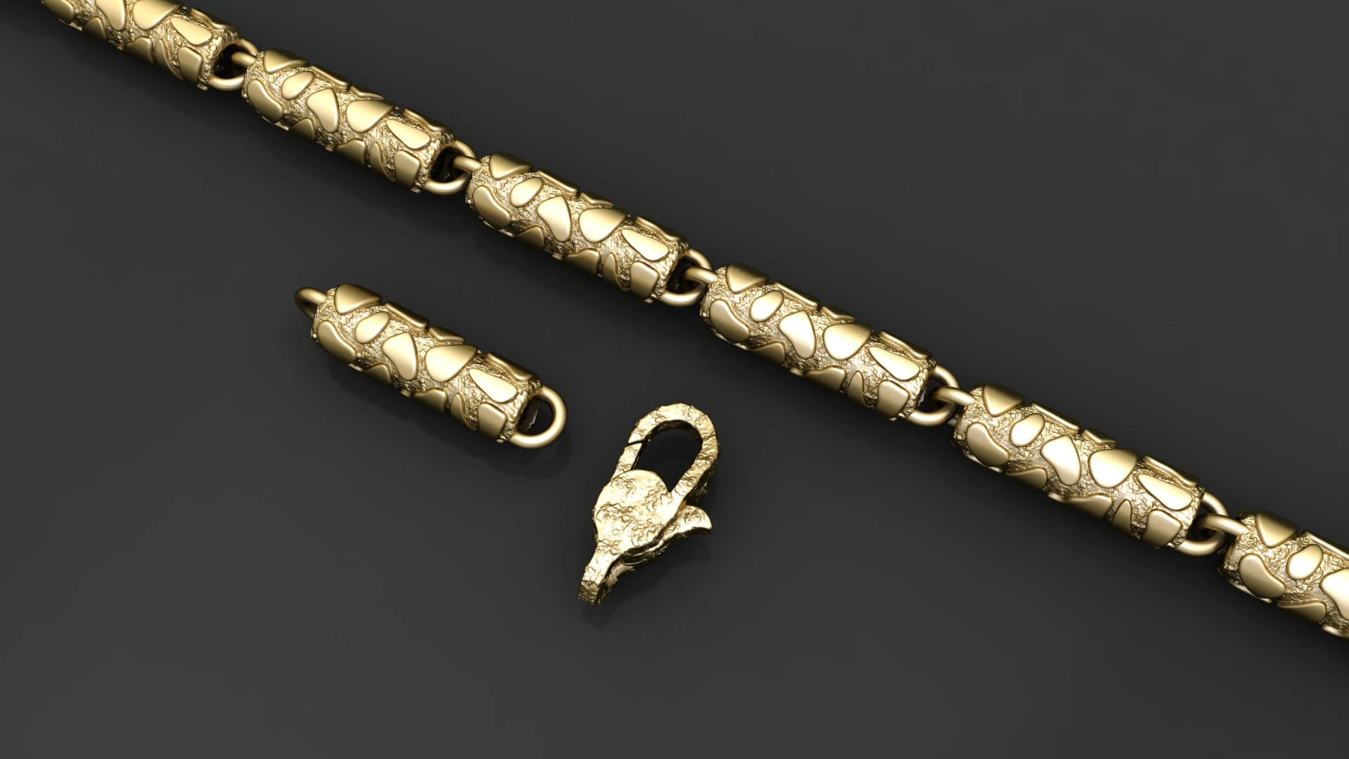 Nugget Textured Braslate Chain Link for Men 3D Print Model .c4d .max .obj .3ds .fbx .stl .blend 