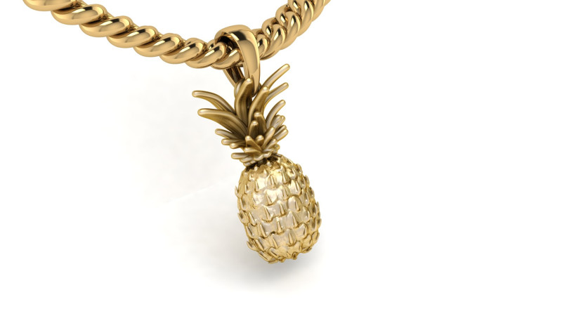Gold Pineapple Pendant 3D प्रिंट मॉडल .c4d .max .obj .3ds .fbx .stl .blend 