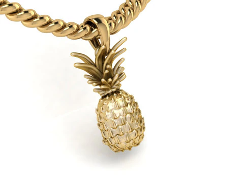 Liontin Nanas Emas Model Cetak 3D