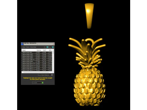 Gold Pineapple Pendant 3D Print Model
