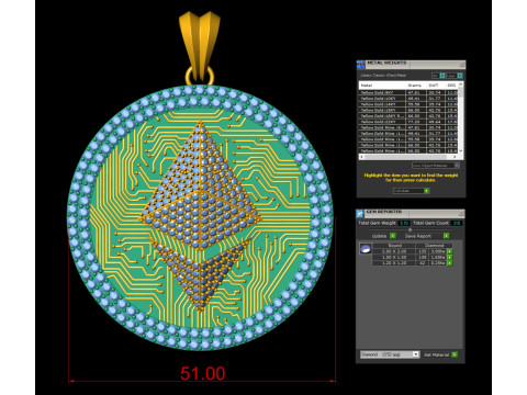Diamond Ethereum Coin Pendant 3D Print Model