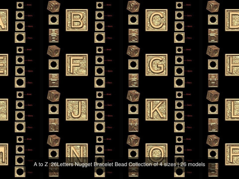 A to Z 26Letters Nugget Bracelet Bead Collection of 4 sizes 3D Принт Модель
