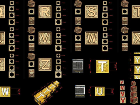 A to Z 26Letters Nugget Bracelet Bead Collection of 4 sizes 3D 프린트 모델