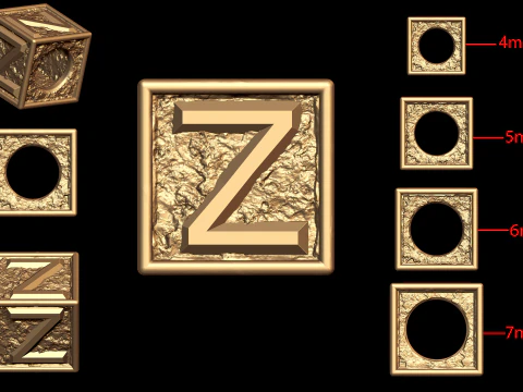 A to Z 26Letters Nugget Bracelet Bead Collection of 4 sizes 3D Print Model