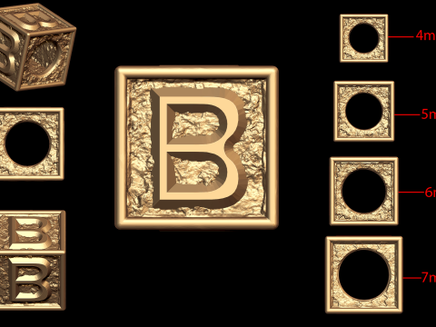 B Letter Nugget Bracelet Bead in 4 sizes 3D Print Model