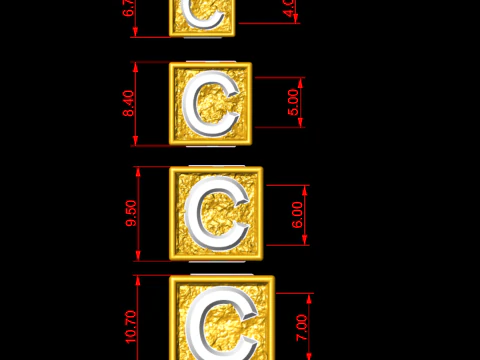 C Letter Nugget Bracelet Bead in 4 sizes 3D Print Model