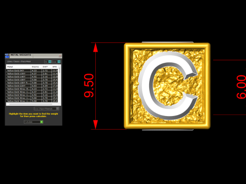C Letter Nugget Bracelet Bead in 4 sizes 3D Baskı Modeli