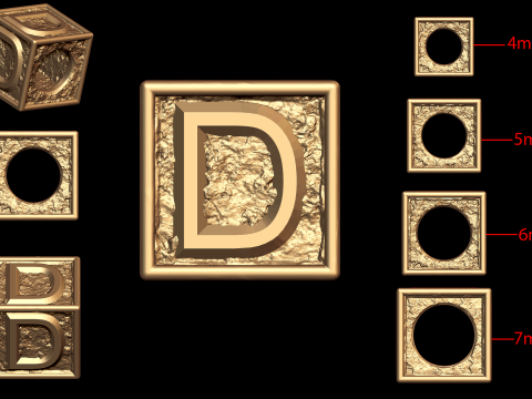 D Letter Nugget Bracelet Bead in 4 sizes 3D Print Model