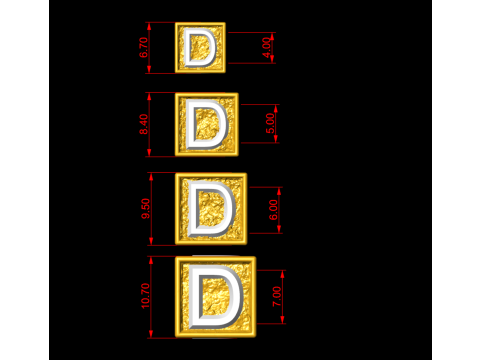 D Letter Nugget Bracelet Bead in 4 sizes 3D Print Model