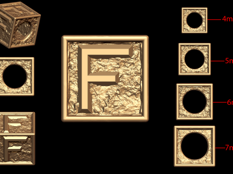 F Letter Nugget Bracelet Bead in 4 sizes 3D Print Model