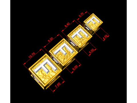 F Letter Nugget Bracelet Bead in 4 sizes 3D Print Model