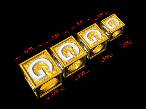 G Letter Nugget Bracelet Bead in 4 sizes 3D Print Model