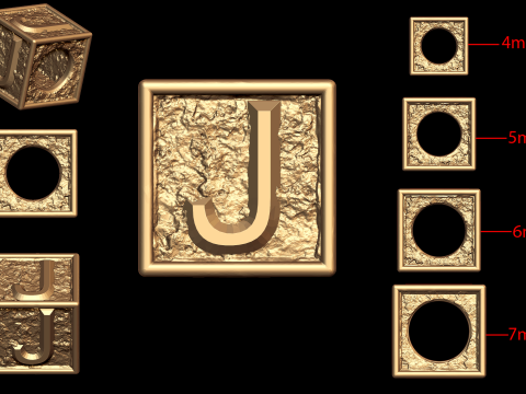 J Letter Nugget Bracelet Bead in 4 sizes 3D Print Model