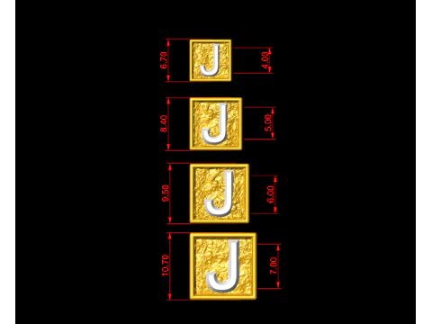 J Letter Nugget Bracelet Bead in 4 sizes 3D Print Model