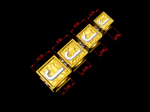 J Letter Nugget Bracelet Bead in 4 sizes 3D Print Model